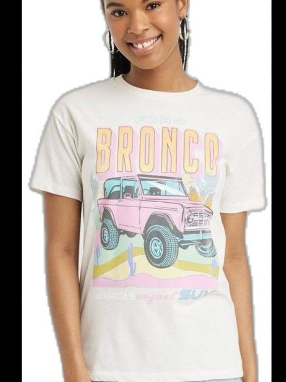 Grayson Threads White Tee with Pink Bronco Graphic and Pastel Accents